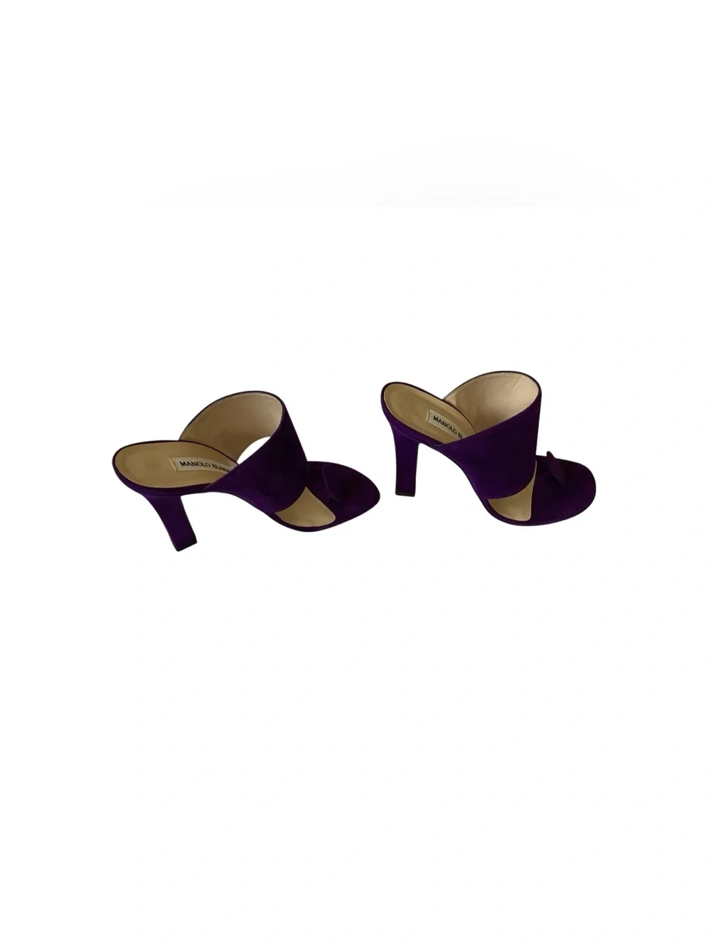Manolo Blahnik Vintage Leather Purple Suede Open-Toe Mules sz 38